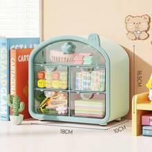 1pc Macaron Color Cat Ear Transparent Storage Box, Multi-Compartment Drawer Style, Desktop Organizer For Cosmetics, Hair Ties, Hair Clips And Miscellaneous Items - Multicolor - View 11
