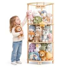 Soft Toy Storage Organiser, Triangular Corner Design, Large Plush Animal Cage With Bottom Storage Box, Space-Saving Vertical Holder For Children's Room, 40cm Wide - View 1