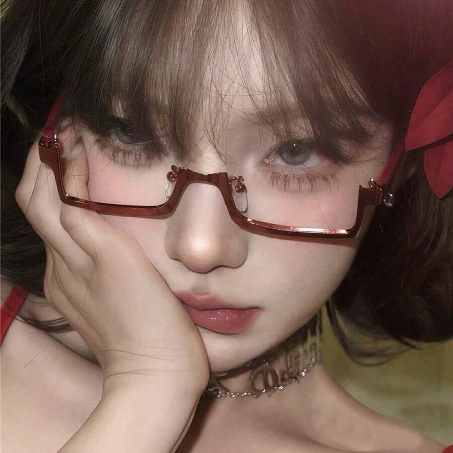 1 Pair Women's Sexy Half-Frame Glasses Frame, New Style Y2K Aesthetic Premium Lensless Frames - Multicolor - View 1