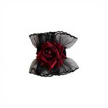 ExquisiteGothic Black Lace Ruffle Rose Cuff, Vintage Wrist Accessory, Ideal Christmas Gift For Women's Makeup And Party - Multicolor - View 11