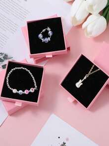 10-Piece Set Of Drawer-Style Cardboard Jewelry Boxes, Pink Cardboard Jewelry Gift Boxes, With Black Sponge, Stackable, Suitable For Storing And Displaying Necklaces, Bracelets, Earrings, And Other Jewelry - Pink - View 7