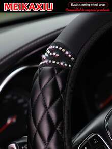MEIKAXIU Artificial PU Soft Leather 3D Embroidered Rhinestone Bling Bling Elastic Car Steering Wheel Cover Without Inner Ring, Suitable For 14.5-15 Inch Car Interior Accessories - Soft Leather Rhinestone Four-piece Set - View 3