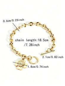 1pc Fashion Stainless Steel Toggle Chain Clover Charms Four Leaves Pendant Bracelet , Women's Charms Bracelet ,Love Bracelet For Women Daily Wear - Yellow Gold - View 2