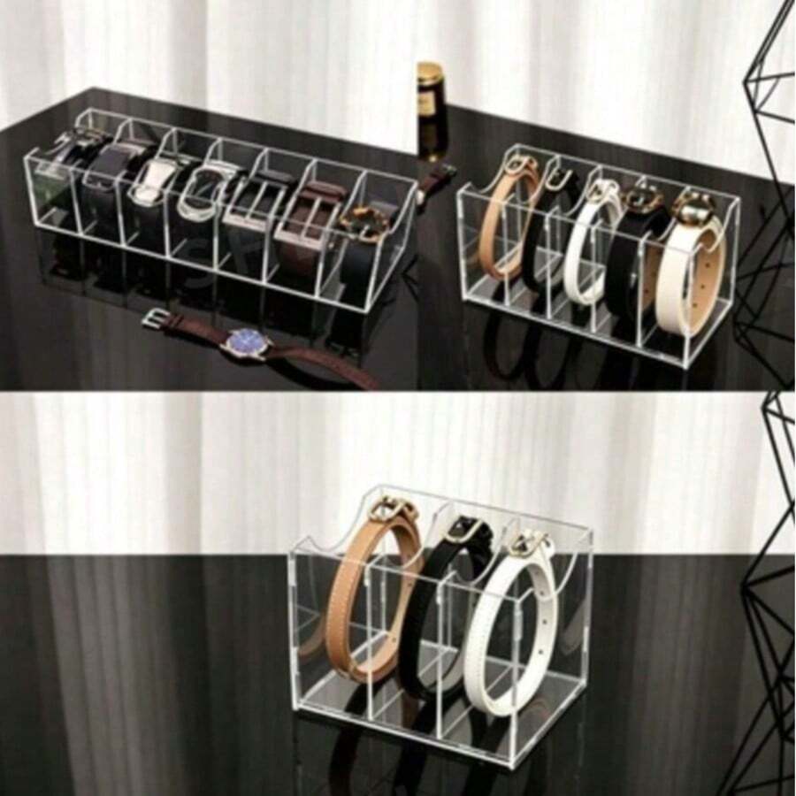 Clear Acrylic Multi-Compartment Watch Band Storage Box, Desktop Watch Strap Bracelet Organizer Display Rack, Jewelry Display Storage Box, Home Decor, Holiday Gift