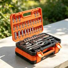 Juego de Herramientas Mecánicas 53 Piezas con Llave de Matraca, Dados Cortos y Largos, Estuche Plástico Portátil Resistente, Kit Completo para Reparación Automotriz, Mantenimiento de Carros, Motocicletas y Reparaciones Domésticas - A - Ver 5