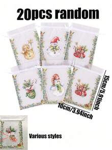 50/20/10/1pc Christmas Organza Gift Bags, Random Mix Style Drawstring Treat Pouches, Festive Holiday Favor Wrapping Bags, Sheer Mesh Goody Candy Pouches Ribbon Closure, For Christmas Party, Wedding Favors, Jewelry, Craft Storage - One Size Fits All - View 13