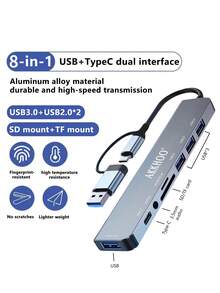 USB C HUB Adapter Expansion Dock, USB3.0 Multi-Function Computer SD Card Reader - Silver - View 10