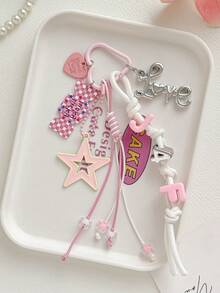 1pc Ins Style Star & Letter Keychain, Plaid Candy Bag Charm Accessory - Multicolor - View 1
