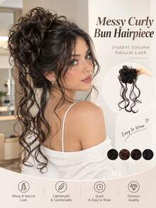 Women's Messy Curly Bun With Face-Framing Tendrils – A Chic, Effortlessly Elegant Hair Accessory Perfect For Everyday Wear, Dates, And Parties. - Multicolor - View 1