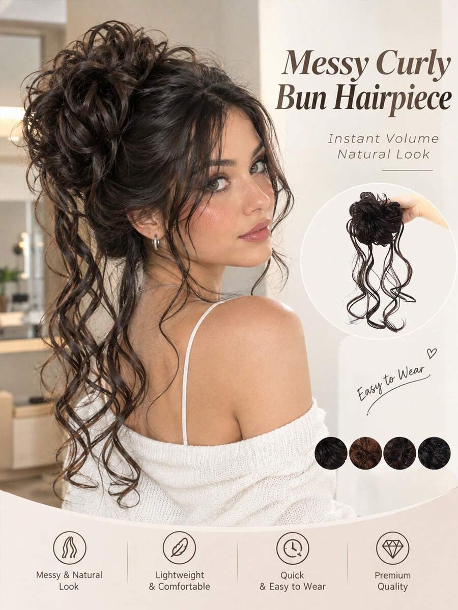 Women's Messy Curly Bun With Face-Framing Tendrils – A Chic, Effortlessly Elegant Hair Accessory Perfect For Everyday Wear, Dates, And Parties. - Multicolor - View 1