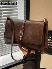Fashionable Casual Solid Color Square Flap Bag, No Pendant, Suitable For University/, For Women - Coffee - View 10