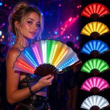 LED Light-Up Folding Fan, Collapsible Glowing Handheld Fan, Battery Powered Lighting Fan, Suitable For Party, Electronic Music Festival, Concert And Nightclub Stage Decoration - Luminous Fan - View 2