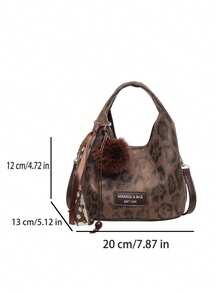 low tea 1pc Minimalist Small Bucket PU Fabric Handbag, Suitable For Commuting, Shopping, Etc. (With Pendant) - Coffee - View 3