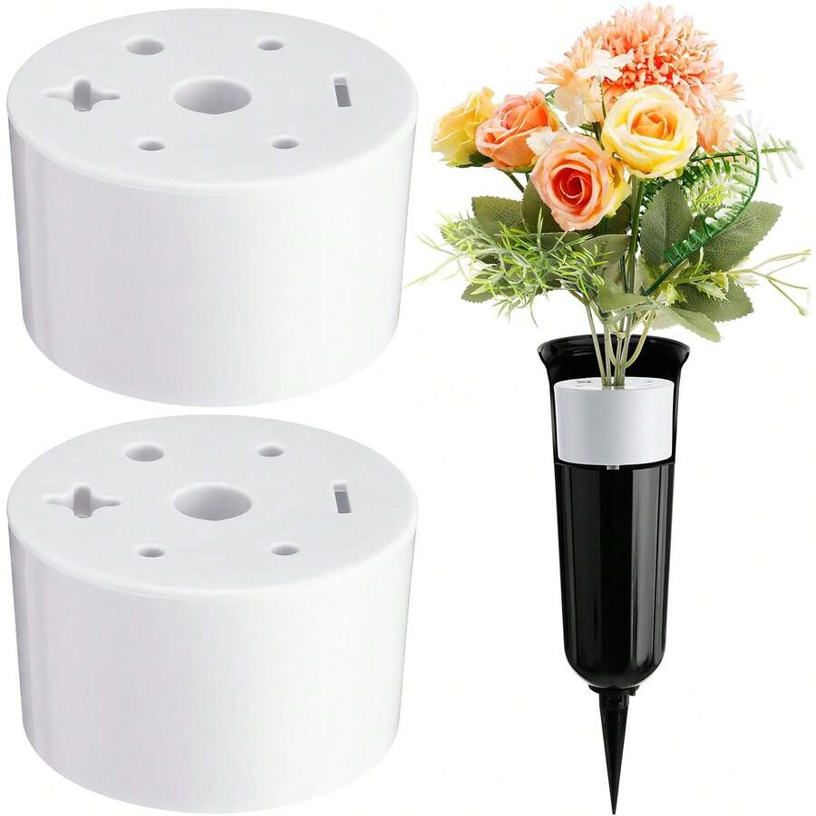 2pcs Cemetery Flower Bed Vase Insert Plastic Flower Holder, With 7-Hole Cylindrical Reusable Cemetery Vase Holder, For Grave Decoration, Keeps Bouquet In Place - Grave Flower Vase - View 1