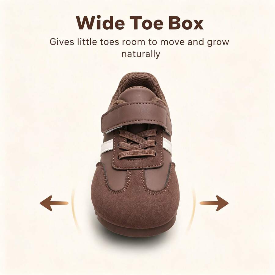Kids' Retro Training Shoes, Hook-And-Loop Colorblock Casual Sneakers, Unisex Versatile Daily Slip-On Shoes - Brown - View 1
