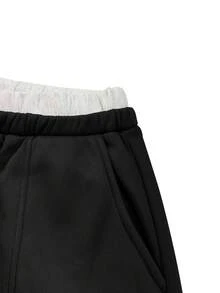 Hidkat Men's Autumn/Winter Thin Fleece Wide Leg Sweatpants, Fashionable Streetwear, 2 In 1 Design With Elastic Waistband And Inner Drawstring, Suitable For Street, Home, Casual, Sports Wear - Black - View 4