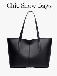 Fashionable Women's Handbag, New European And American Style Black Patchwork Tote Bag, Large Capacity - Black - View 13