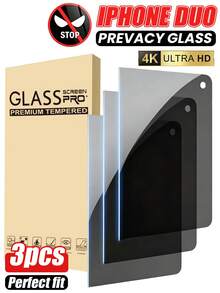 3 Packs [2026 New] 9H Tempered Glass Privacy Screen Protector Compatible With Iphone Duo, Anti-Spy, HD Clear, Anti-Fingerprint, Scratch Resistant, Shatterproof, Bubble Free, Easy Install, Case Friendly, Birthday Gift For Friends & Family - Black - View 7