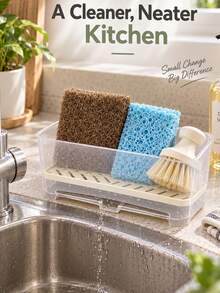 Multifunctional Sink Drain Box With Slanted Outlet, Sink Storage Rack, Easy Storage, Dish Brush & Sponge Holder, Sink Edge Soap Dispenser Rack, Countertop Organizer, Home Room Bathroom Decor, Kitchen Essential Accessory, Household Kitchen Supplies - Multicolor - View 9