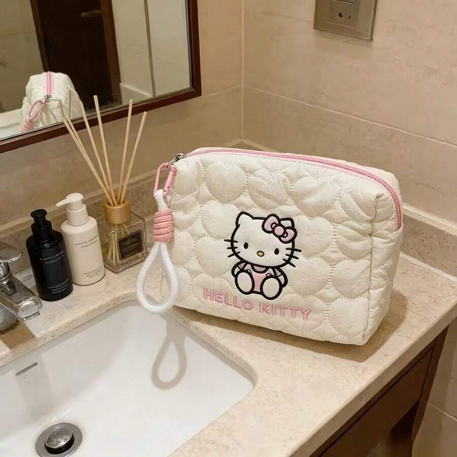 Hasbro Cute Cartoon Cat Quilted Makeup Bag, Portable Travel Cosmetic Pouch, Multi-Purpose Storage Bag For Stationery, Toiletries, Ideal Gift For Friends - Multicolor - View 1