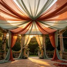 2pcs Rust Red & Sage Green Tulle Fabric, 164.04ft Length, Christmas Wedding Tent Ceiling Arch Decor, Bohemian Holiday Party Backdrop - Sage Green + Rust Red - View 2