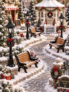 6/4/2/1pc Christmas Street Lamp & Bench Ornament Set, Christmas Decor, Christmas Wreath Decoration, Suitable For Winter Snow Scene Decoration, Christmas Scene Diorama, Desktop Display Decoration, Applicable For Holiday Tabletop Arrangement, Window Display, DIY Scene Assembly, Great For Christmas Atmosphere Decoration, Suitable For Desktop Landscaping, Christmas Decor - Multicolor - View 8