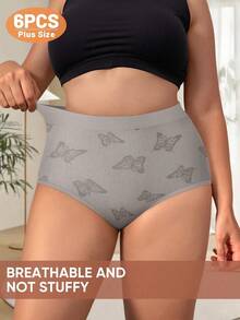 MEIYATING 6pcs Plus Size Women's Seamless Ribbed Low Waist Fashion Print Comfortable Panties - Multicolor - View 5