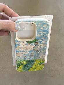 1件 白色油畫草地風景個性化極簡全包覆防摔TPU手機殼，適用於Apple 18 17 16 15 14 13 12 11 Pro Max Air及系列 - 彩色 - 查看 3