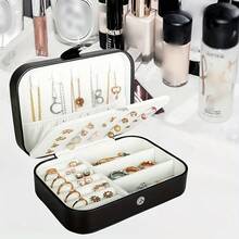 1pc Fashionable Double-Layer Jewelry Storage Box, Durable And Wear-Resistant PU Leather Exterior, Soft Skin-Friendly Velvet Interior To Protect Jewelry Surface, Multi-Slot Multi-Compartment Combination Layout, Can Neatly Store Earrings, Ear Studs, Long Necklaces, Bracelets, Rings, Solve Necklace Tangling And Jewelry Clutter Problems, Compact Size Easily Fits In Bags, Meet Home Vanity Storage And Short-Distance Travel Portable Storage Needs, Suitable For Girls' Daily Use, Multi-Functional Portable Jewelry Organizer Box - Rectangle - View 4