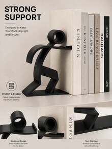 Human Shaped Bookend, Minimalist Sculpture Bookend Heavy Duty Book Holder, Modern Desk Shelf Organizer, Durable Art Decor For Home Office, Book Lovers Gift, Anti-Slip Support - Multicolor - View 5