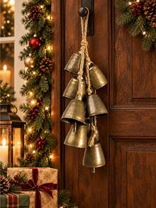 Vintage Antique Bronze Clock Christmas Hanging Ornament With Yellow Hemp Rope, Rustic Farmhouse Style Holiday Decor, Soothing Bell, Easy To Hang On Christmas Tree, Doors And Windows, Winter Gift - Christmas Bell Ornament - View 5
