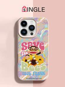 Paul Frank 保羅弗蘭克授權液態矽膠手機殼，全方位防摔相機保護，卡通猴子向日葵蜜蜂字母不對稱條紋圖案，新款適用於 iPhone 11/12/13/14/15/16/17/18 Pro Max 系列手機保護殼，節日禮物，日常通勤，日常防摔高吸引力設計 - 彩色 - 查看 2