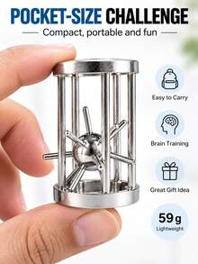 Metal Brain Teaser Puzzle, Mini Cage Unlock Challenge Puzzle, Portable Logic Puzzle Game, Fun Desktop Puzzle Gift For Teens & Adults - Multicolor - View 3