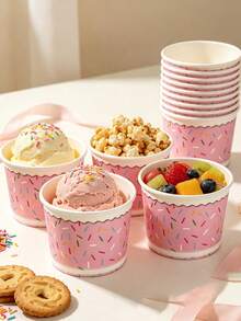 20/10pcs, Pink Dessert Themed Birthday Ice Cream Cup, Dessert Cup, Baking Cup, Suitable For Cold Goods, Ice Cream, Jelly And Snacks, Birthday Parties, Pink Parties, Dessert Shops And Party Supplies, Restaurant Decoration - Multicolor - View 2