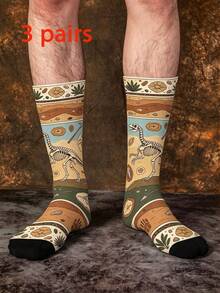 1/3 Pasang Kaos Kaki Setengah Betis Motif Dinosaurus Jacquard Warna-warni Kreatif, Gaya Jalanan, Paleontologi, Fosil, Motif Halloween - MultiWarna - View 6