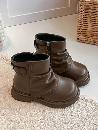 2026 Autumn/Winter Vintage British Style New Boots For Boys Girls, Ruched Stacked Knight Boots, Thermal Lined Warm Anti-Slip Kids Boots