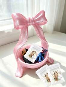 Double-Bow Jewelry Organizer Stand - Elegant Ribbon Design, Includes Anti-Tarnish Storage Pouches; Velvet Cherry-Blossom Pink Stand Suitable For Vanity Tables. Living Room Desktop Organizer And Home Decor, Small Item Storage And Organization, Jewelry Storage, Multi-Purpose Desktop Decoration, Suitable For Jewelry, Keys, Wireless Earphones, Storage, Suitable For Placing Small Things, Home Decor, Commemorative Gift, Birthday Gift - Multicolor - View 15