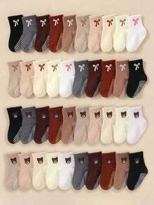 5/10/20 Pairs Random Mixed Color Baby Bow Non-Slip Grip Socks, Toddler Sports Autumn Socks, Essential For Newborns, Suitable For Halloween, Christmas - Multicolor - View 5