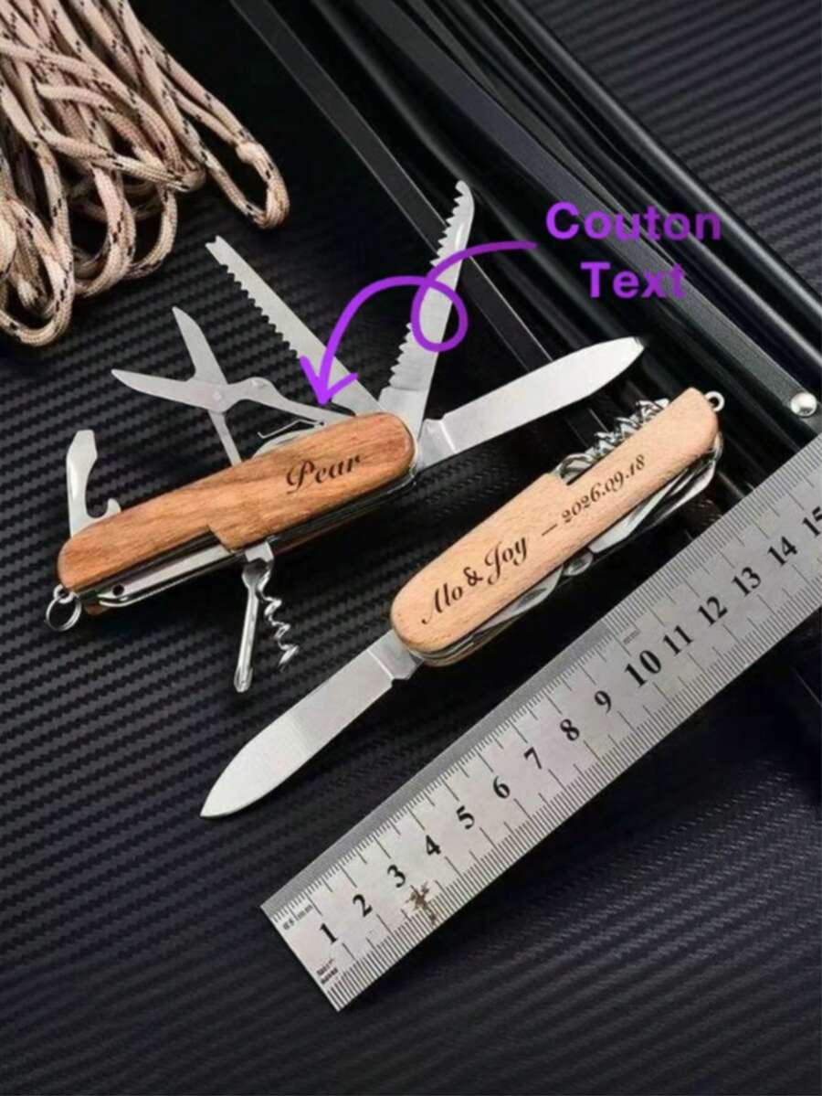 1件/10件/20件客製化開罐器，可客製姓名，防丟失，11合1多功能工具，居家用品，客製化婚禮禮物，雕刻木製戶外開瓶器，新郎禮物 - 彩色 - 查看 1