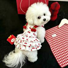 Layered Cherry Cake Pet Dress, Lightweight Fluffy Spring/Summer Princess Dress, Suitable For Teddy Poodle And Other Small Pets - Red and White - View 2