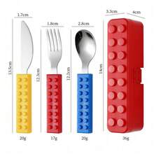 New 1-Piece Cutlery Set, Cute Building Block Design, Connectable DIY Creative Building Block Shape Knife, Fork, And Spoon Set, Portable Cutlery Set With Storage Box - Multicolor - View 7
