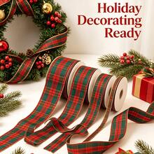 10 Yards Red & Green Plaid Ribbon With Luxury Gold Edge, Christmas Ribbon Set, Classic Red & Green Striped Ribbon, Suitable For Gift Wrapping, Holiday Celebrations, Making Bows, Wreaths And Other DIY Crafts - Multicolor - View 4