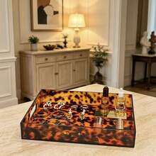Stylish Tortoiseshell Acrylic Tray, Decorative Jewelry & Cosmetic Organizer With Cutout Handles, Elegant Vanity Storage For Perfume Makeup Rings, Boho Home Table Decor, Perfect Birthday Gift For Her - Leopard Print - View 2