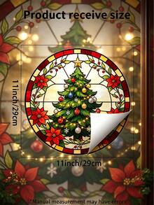 1pc Round Stained Glass Style Christmas Static Window Clings, No Glue Removable Window Decals, Won't Hurt Glass, Festive Atmosphere Decor - Multicolor - View 11