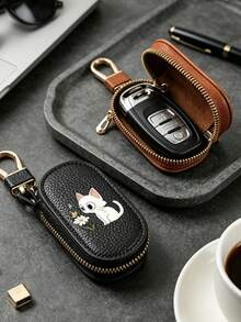 Black Cat Cartoon Cute Key Pouch, Cartoon Cute Car Remote Key Bag, Matching Cat Pendant, Zipper Closure, Unisex Multi-Function Car Key Storage Bag, Portable Coin Purse, Pendant Wrist Strap Keychain, Solid Color Minimalist Lychee Texture Women's Lychee Texture Key Bag, Universal Car Key Bag, Large Capacity Lightweight Home Key Bag, Ideal Gift For Cat Lovers, Can Be Used As Birthday Gift, Graduation Gift - Multicolor - View 10