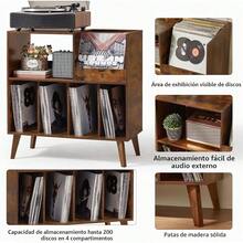 Soporte Grande para Tocadiscos, Soporte para Tocadiscos con Almacenamiento, Soporte para Discos de Vinilo con Área de Exhibición, Mesa para Tocadiscos que Sostiene Hasta 300 Álbumes, Soporte - Marrón - Ver 4