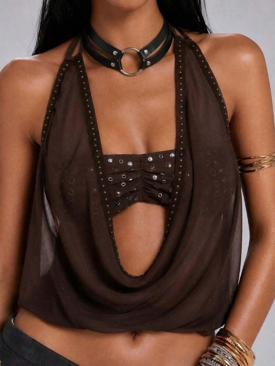 1pc Women's Punk Double Strap Choker Suitable For Party, Halloween, Daily Wear - Black - View 1