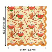 20/40/60pcs Christmas Gingerbread Man Disposable Paper Napkins, 2-Ply Candy Cane Hot Cocoa Mug Pattern Napkins, Christmas Cookie Exchange, Winter Tea Party, Christmas Family Dinner Table Decor, 6.5*6.5 Inches - Multicolor - View 9