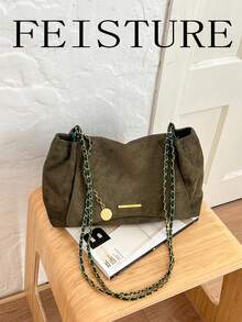 Solid Color Flap Velvet Chain Bag For Women, Fashionable Soft Shoulder Bag, Suitable For Girls, Women, College Students, New Professionals And White-Collar Workers, Perfect For Work, Business, Commute, School - Green - View 3