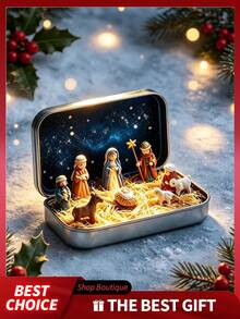 Set Adegan Kelahiran Yesus dari Kotak Kaleng Portabel, Adegan Palungan Keluarga Kudus, Dekorasi Meja Keagamaan Natal, Hadiah Keimanan Natal - Berbagai gaya - View 5